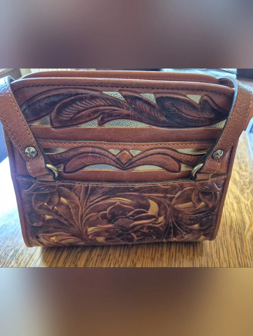Patricia NASH Embossed, Tooled, Open Cut Work, Floral Leather Shoulder Bag